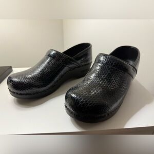 Sanita Black Snakeskin Pattern Clogs
